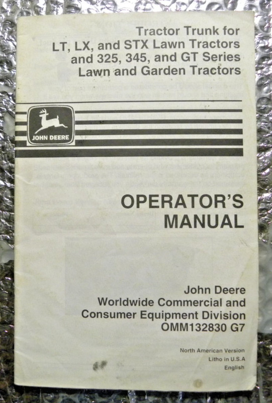 John Deere Operators Manual Mower Tractor Trunk for LT LX STX Tractors 325 345