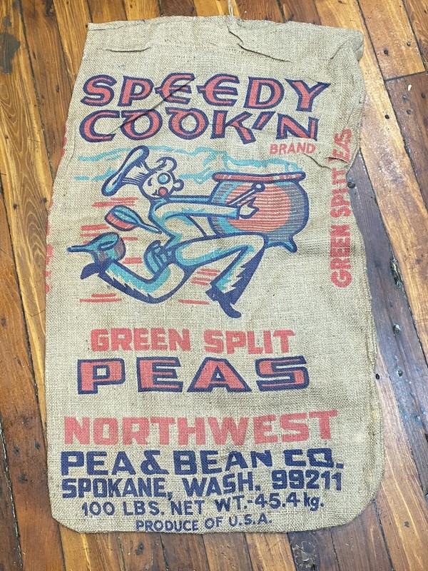 Vintage SPEEDY COOK’N Burlap Sack, GREEN SPLIT PEAS, 100 lbs, Spokane, WA
