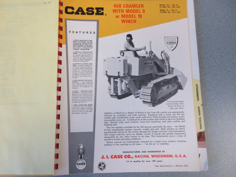 Case 450 Crawler 9 Winch Sales Sheet from Dealer Catalog 2 Page
