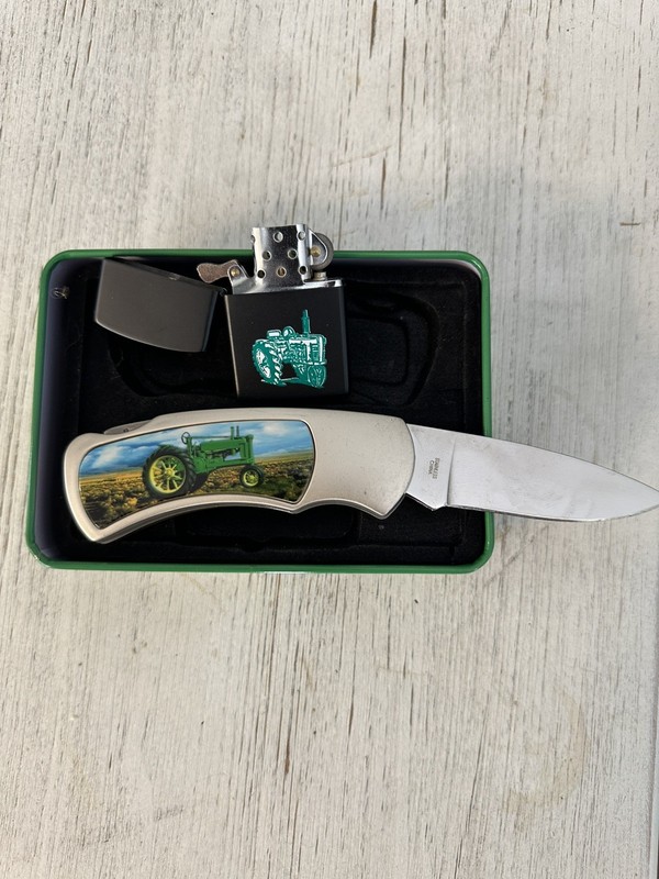 John Deere Collectible Commemorative Pocket Knife And Lighter Set. Never used