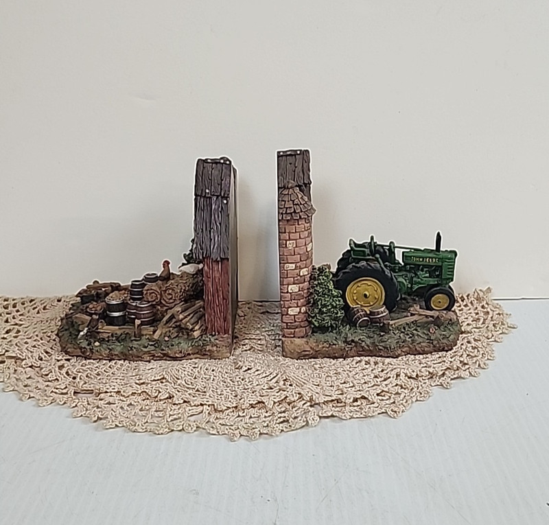 John Deere Model “G” Tractor Farm Scene Set of 2 Bookends Heavy Resin