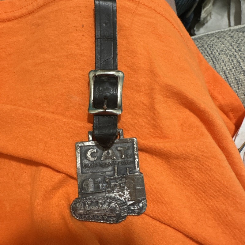 Vtg Cat Track-type Tractor Leather Watch Advertisement Fob