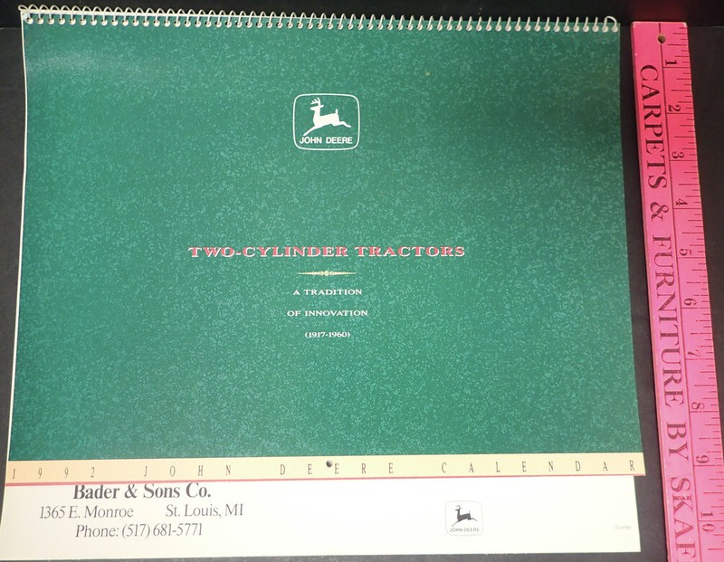 1992 John Deere Calendar Two Cylinder Tractors – Bader & Sons St. Louis Michigan