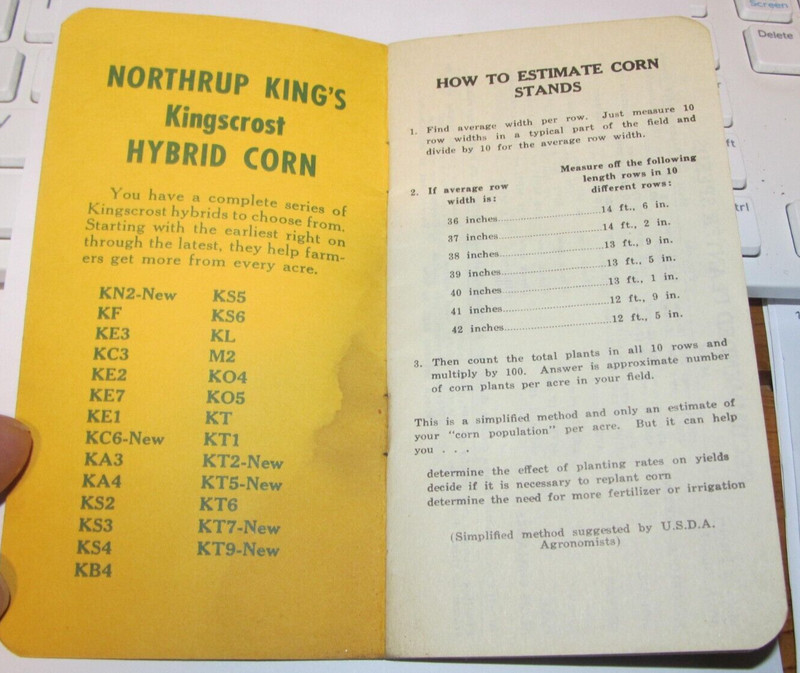 Vintage Agriculture Northrup King KingsCrost Hybrid Seed Corn memo book 1958 gallery