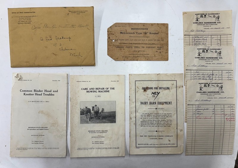 MICHIGAN STATE COLLEGE AGRICULTURE LITERATURE 1937 CHELSEA HARDWARE RECEPTS