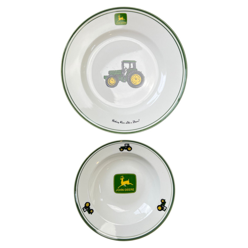 John Deere Tractor 9" Dinnerware Soup / Salad Bowls and 11” plate by Gibson