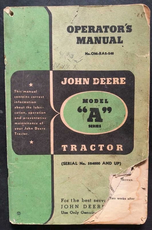 1940s John Deere Model A Tractor Manual
