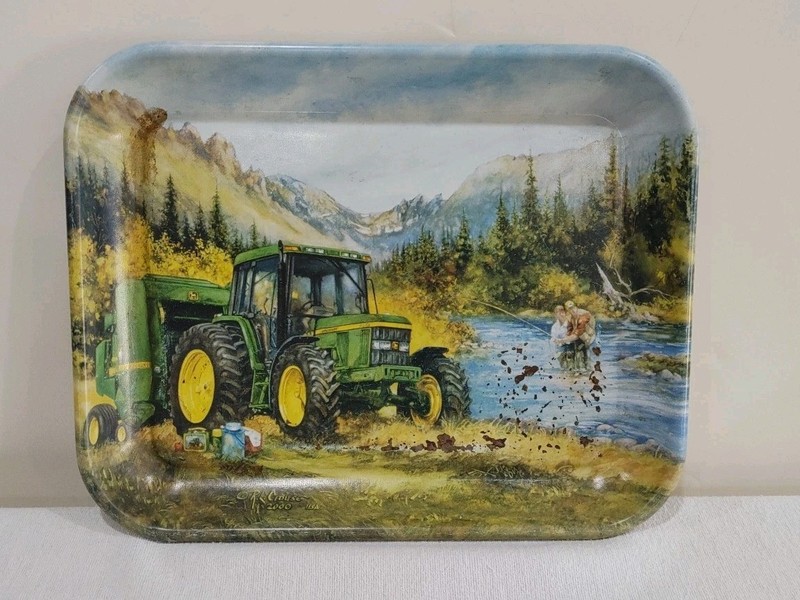 John Deere Vintage Metal Serving Tray “Lunch Break On The Family Farm” 2001 USA