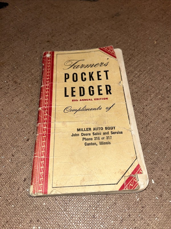 Vintage 1951-1952 John Deere Farmer’s Pocket Ledger Miller Auto Body Canton PBH