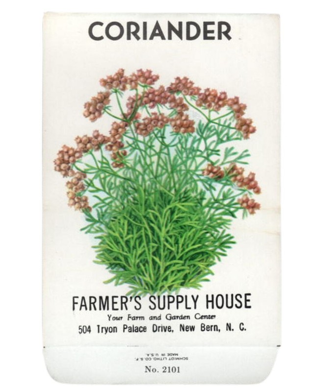 Herb Seed Pack Coriander Unfilled Farmer’s Supply House New Bern North Carolina