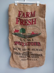 Vintage Farm Fresh Burlap Potato Sack 100 Lb Anoka Minnesota USA Four Rivers