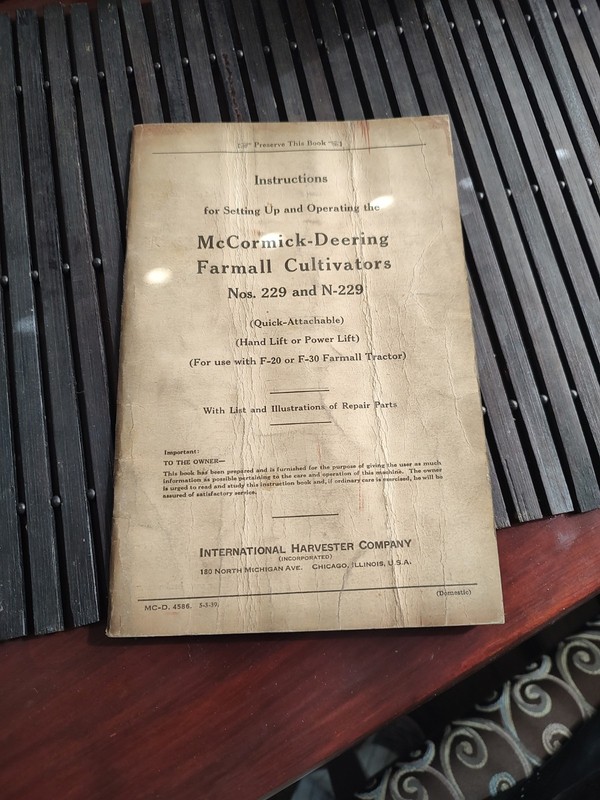 IH McCormick Deering Farmall Cultivators Numbers 229 And N229 1939