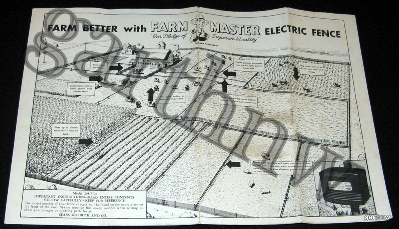 FARM MASTER ca 1950 ELECTRIC FENCE ILLUSTRATED BROCHURE & INSTRUCTIONS * SEARS