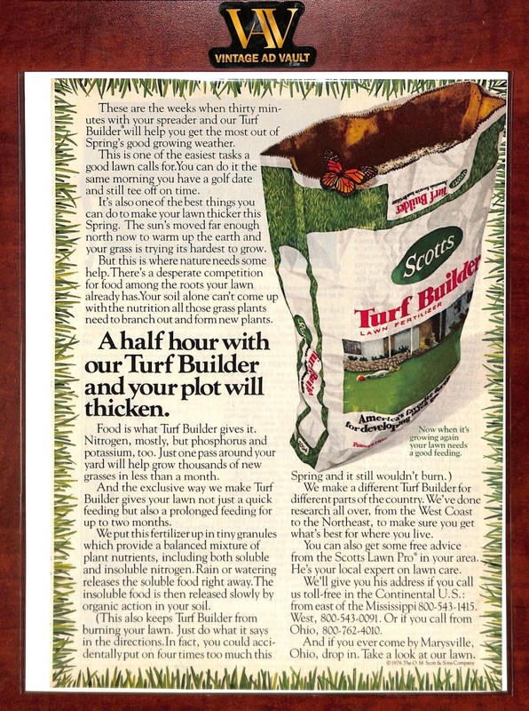 Scotts Turf Builder Fertilizer Vintage Print Ad – Your Plot Will Thicken