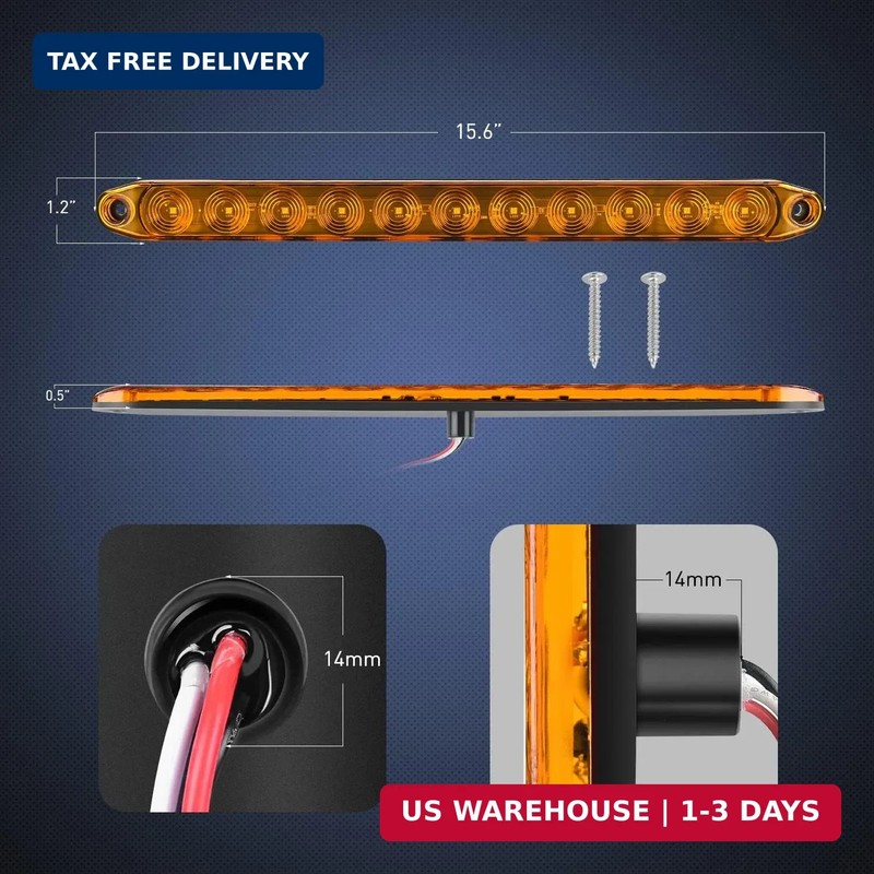 Nilight 16Inch Trailer Marker ID Bar 2PCS 11 LED Amber Turn Signals Tail Light D gallery