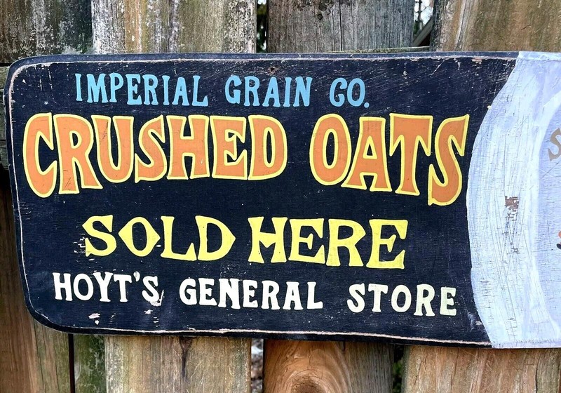 Folk Art Wooden Imperial Grain Co. Crushed Oats Advertising Directional Sign gallery