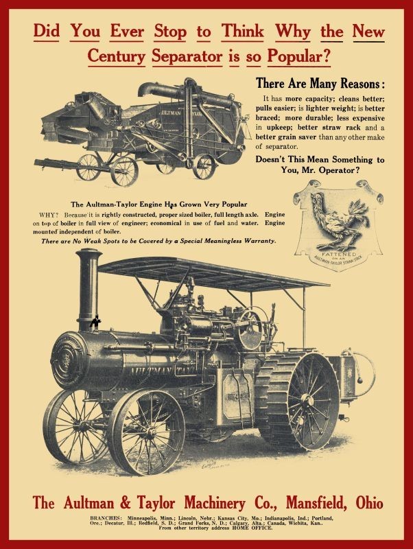 1911 Aultman & Taylor Steam Traction Engine, Mansfield OH NEW METAL SIGN: 9×12″