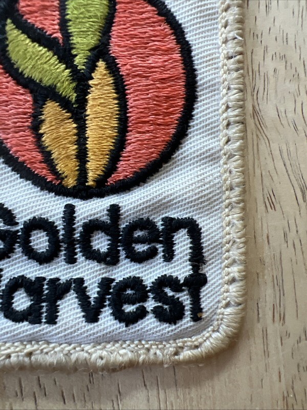 Vtg Embroidered Cloth GOLDEN HARVEST SEED Farmer Patch gallery