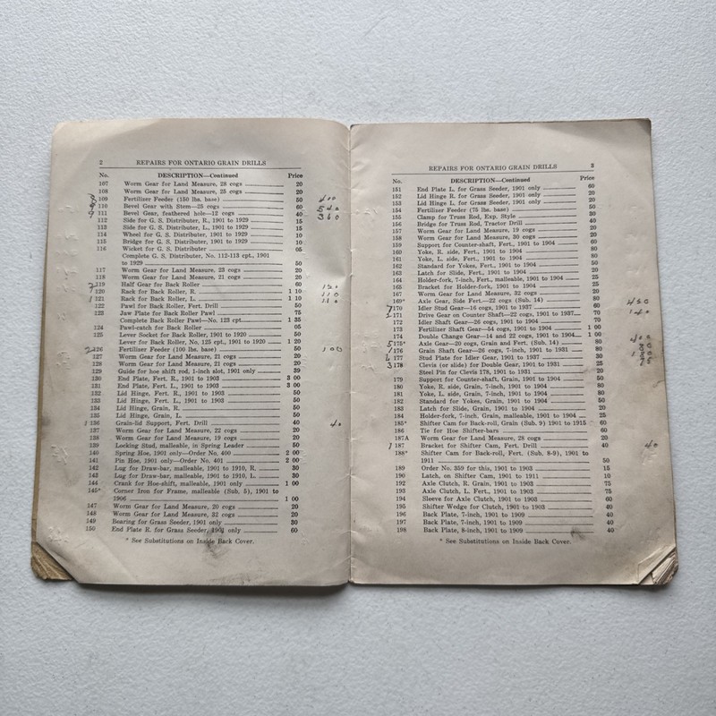 Ontario Drill Co. No. 39 Grain Drills Price List Of Repairs East Rochester, NY gallery