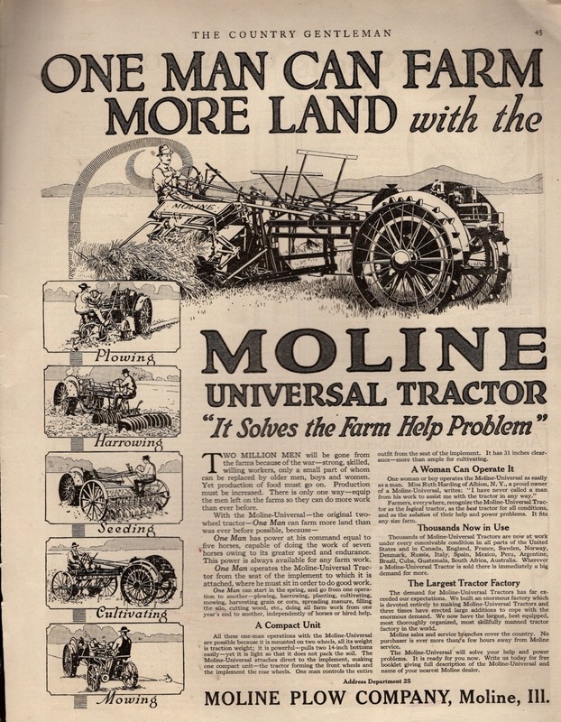 1918 Moline original Tractor ad – Moline IL Scarce