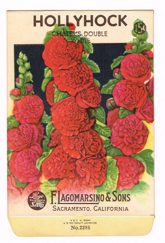 ORIGINAL VINTAGE SEED PACKETS FLOWERS C1930S-1940S SACRAMENTO HOLLYHOCK DOUBLE