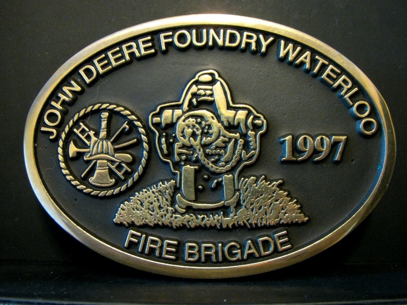 John Deere Foundry Waterloo FIRE BRIGADE Logo Hydrant Employee Belt Buckle 1997
