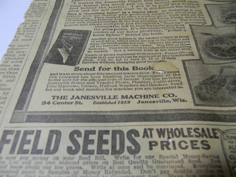 Vintage 1917 Janseville Machine Co. Tractor Plow Man Cave 1910's Print Ad 5A11 gallery