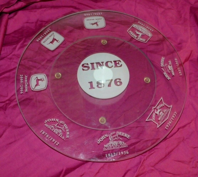 Unique John Deere Etched Glass Turntable Lazy Susan 14″ Tractor Farm Moline IL