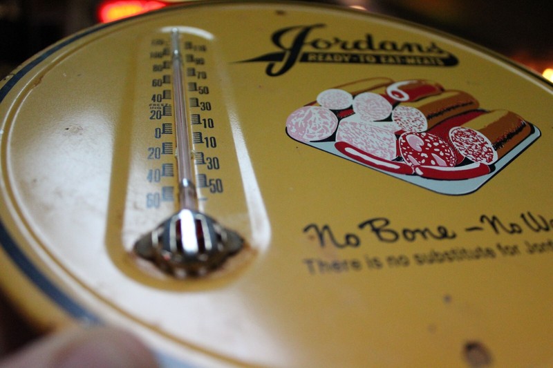 RARE 1950s JORDAN MEAT MARKET STORE METAL THERMOMETER SIGN FARM PIG HOG COW IH gallery