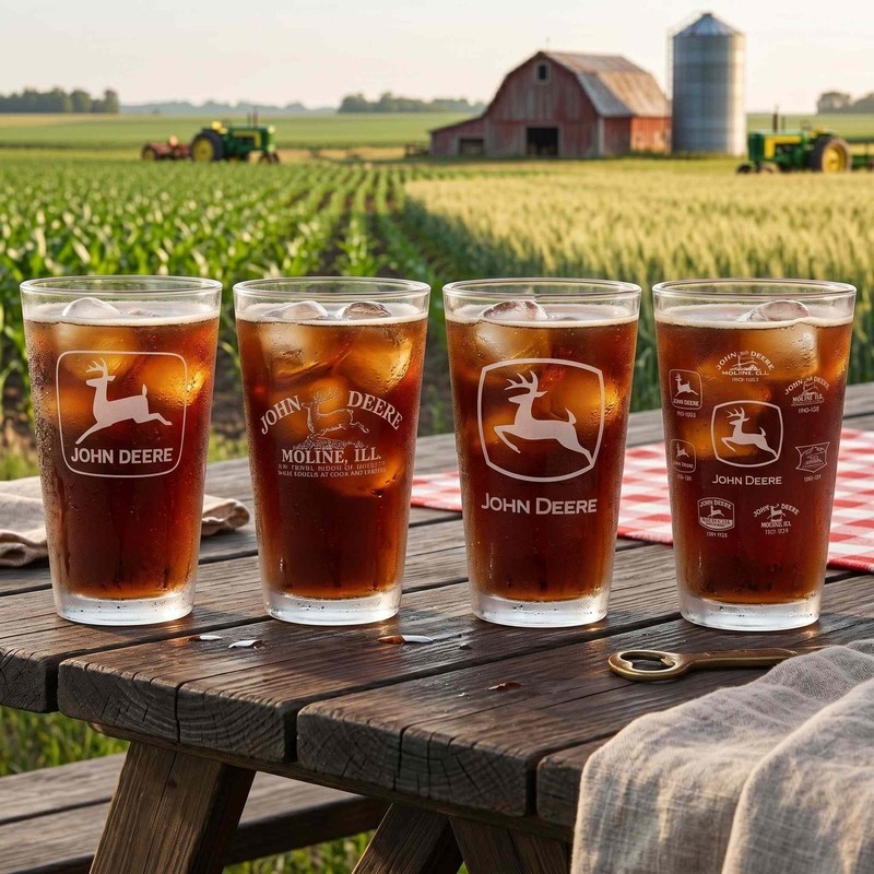 John Deere Set of 4 Etched Logo Glass Drinkware Tumblers 6904 gallery