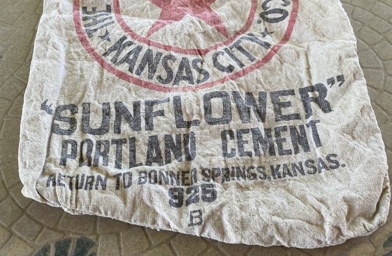 1934 BARN FIND Kansas City Portland Cement Sack Bonner KS Sunflower 2 Sided RARE gallery