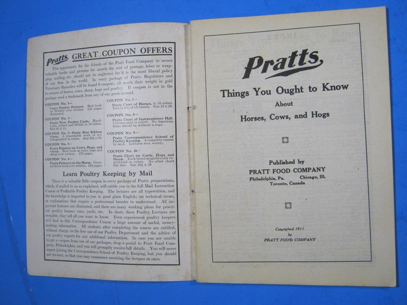 1911 PRATTS FOOD HORSES COWS HOGS CATALOG ALLEN AMES NY DEALER BOOK gallery