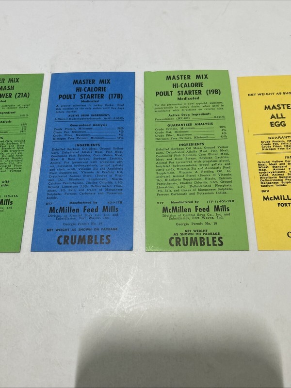 1950’s Master Mix Chicken Feed Bag Labels Lot Of 5 gallery