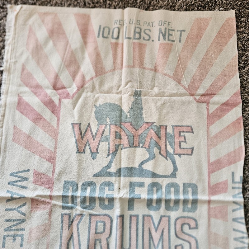 Vtg Wayne Dog Food Krums Feed Sack Bag Farm Primitive Antique Animal Fabric gallery