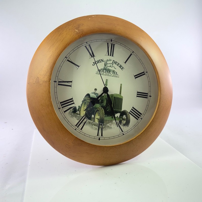 John Deere Moline ILL Vintage Style Advertising Wall Clock Wood Frame Tractor