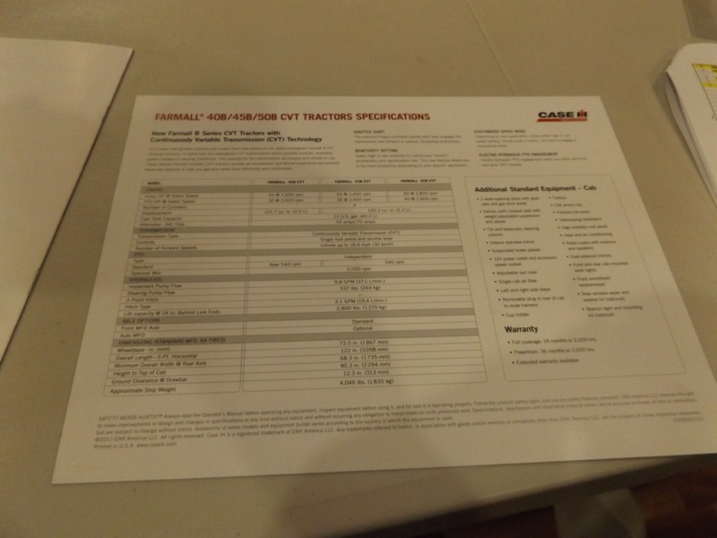 CASE-IH FARMALL B SERIES TRACTORS , LIT # CIH10041201 2012 PLUS SPEC. SHEET gallery