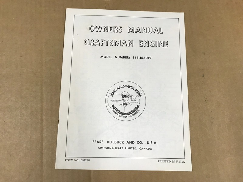 Vintage Sears Craftsman Engine Owner’s Manual – Model 143.166012, Form 691298