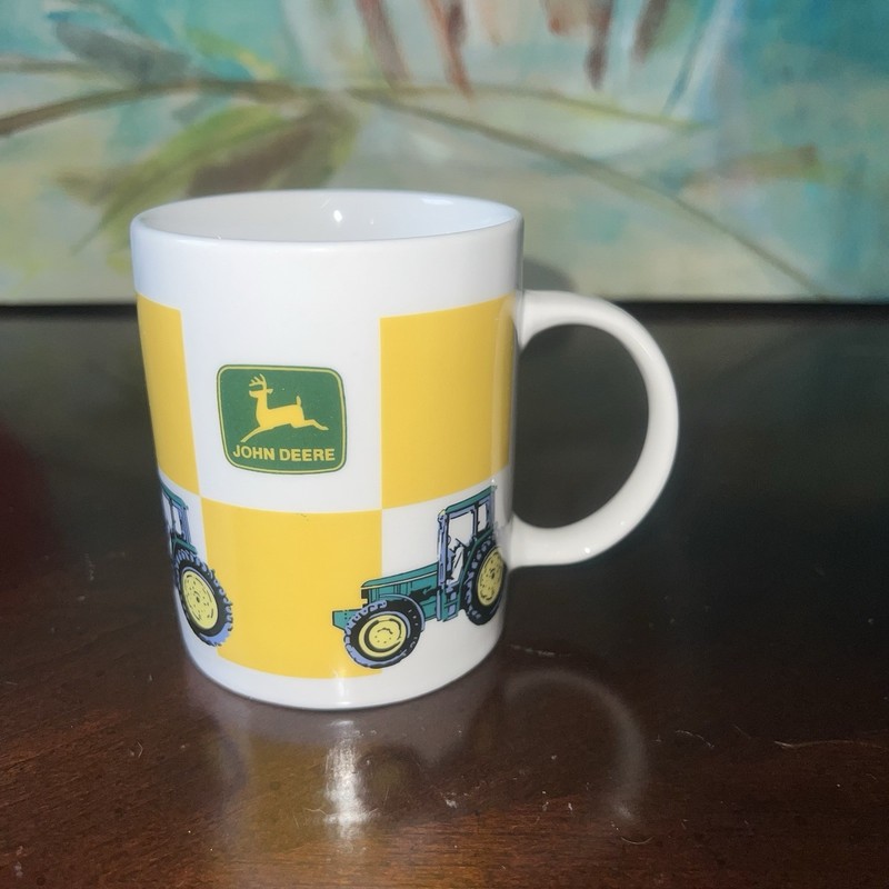Licensed John Deere Coffee Mug Cup Green Yellow Checkered & Tractor Gibsons