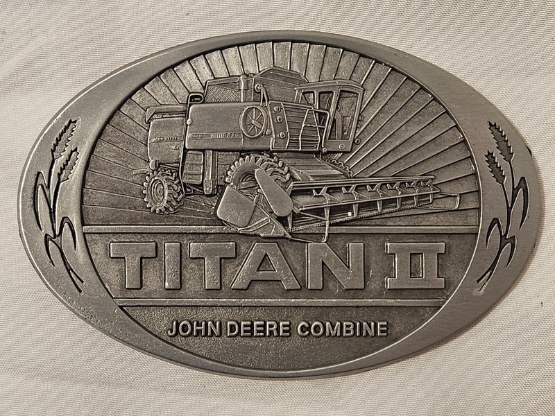 JOHN DEERE 1984 8820 TITAN II COMBINE WITH DRAPER HEAD PEWTER BELT BUCKLE