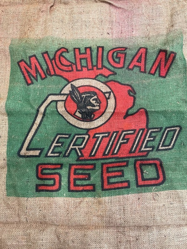 Vintage Michigan Chief Certified Seed Burlap Bag, 23” x 40” gallery