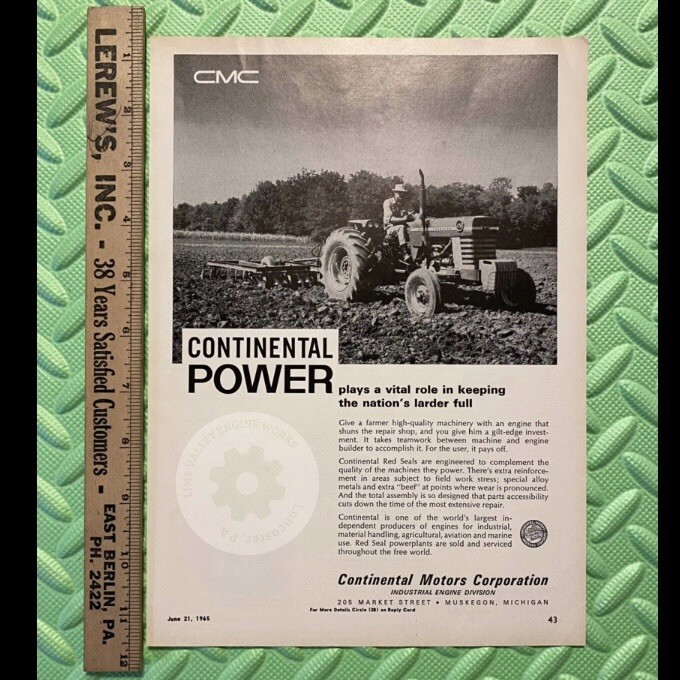 Original 1965 CONTINENTAL MOTORS – MASSEY FERGUSON 175 Tractors Print Ad. MF175