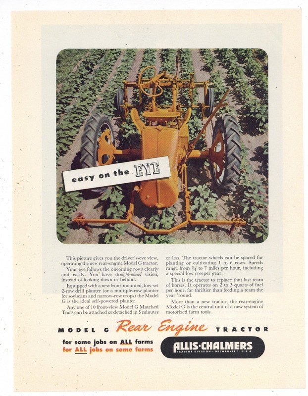 1949 Allis Chalmers Tractor Ad: Model G Rear Engine – Introduction