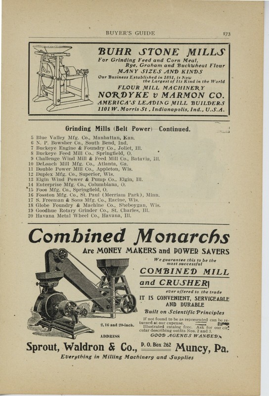 1905 Nordyke & Marmon Feed Mills, Sparton Mills, Sprout Waldron Ads: F&B of Page