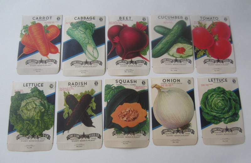Lot of 10 Old Vintage 1940’s VEGETABLE SEED PACKETS – Lone Star – TEXAS – EMPTY