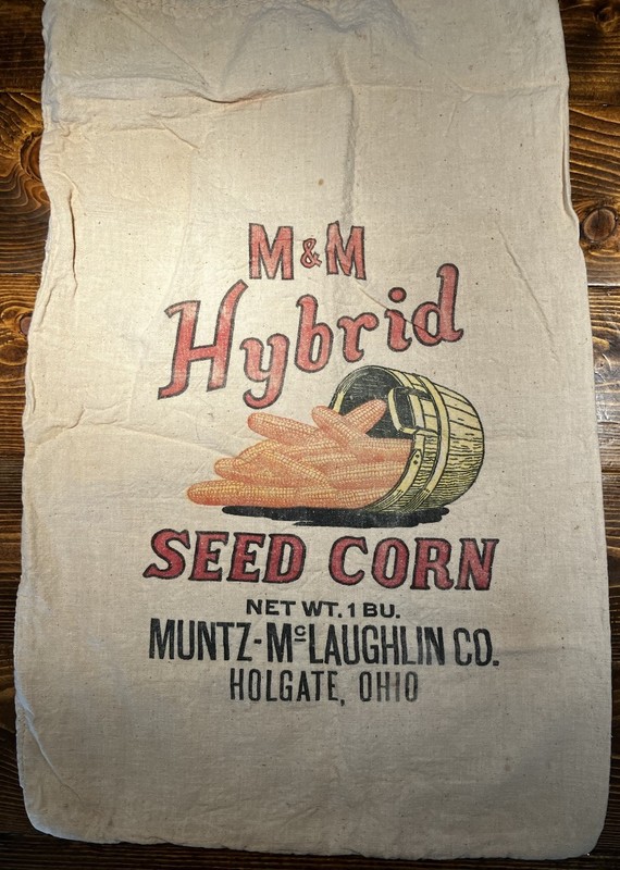 Vtg M &M Hybrid Seed Corn Sack Muntz McLaughlin COLGATE OHIO farmhouse decor