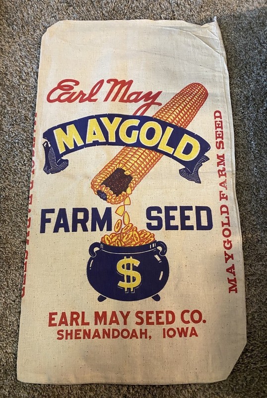 Vintage Earl May Maygold Farm Seed Canvas ( Cloth ) Lg.Seed Bag -Unfilled/Unused