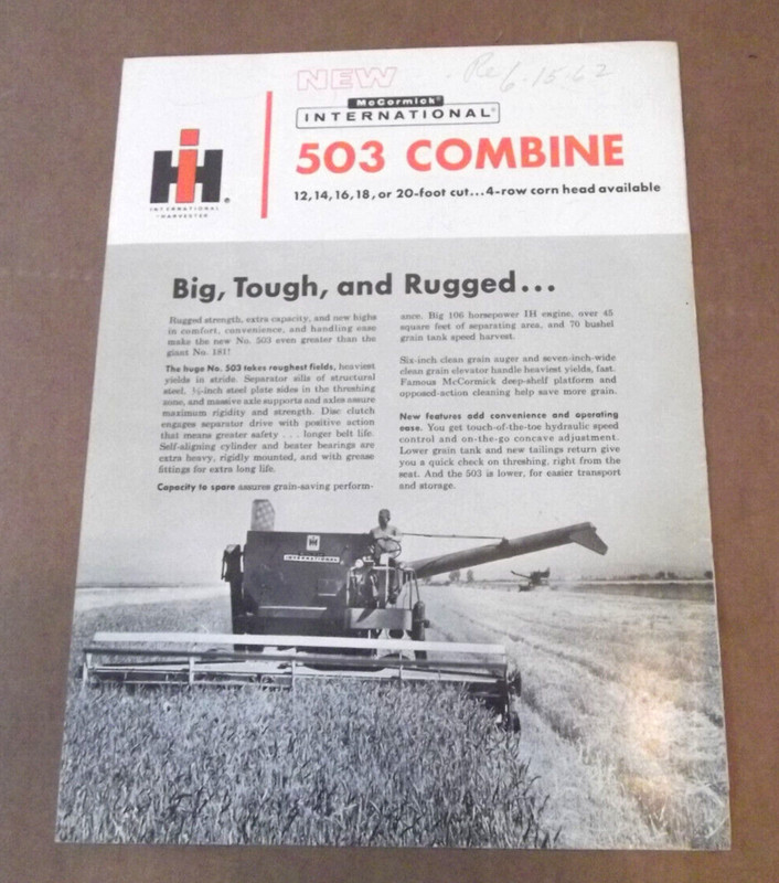 McCormick IH International Harvester 503 Combine Sales Brochure 4 Pgs