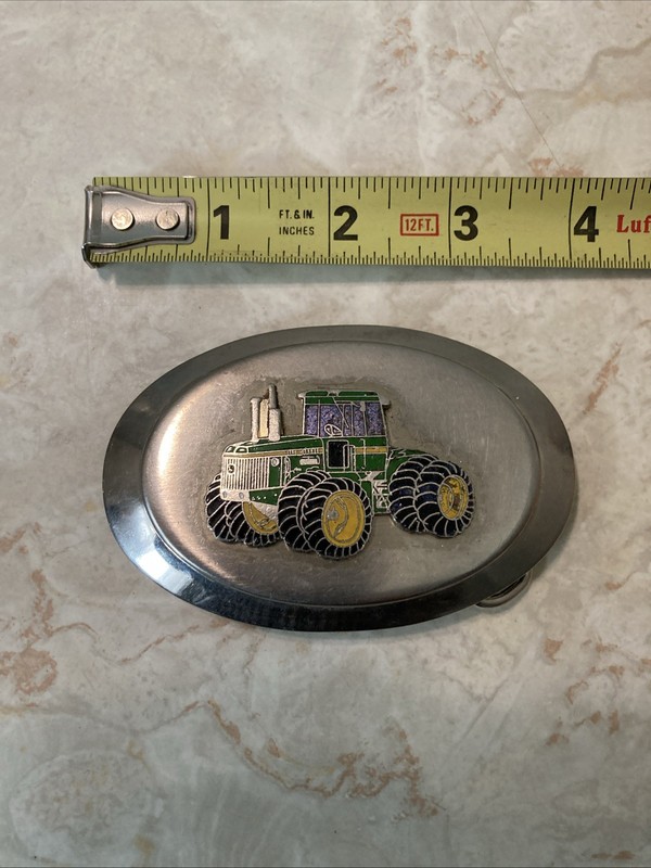 Vintage John Deere 8740 Tractor 4ED Farm Belt Buckle Chrome Enamel Green
