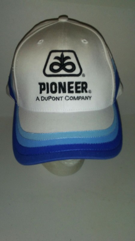 Pioneer DuPont Company Corn Seed Farmer White Blue Stripe Strapback Cap Hat