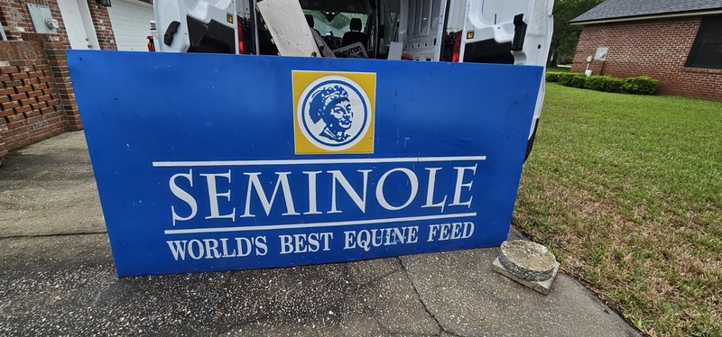 Huge 46×94 Metal Embossed Seminole Worlds Best Equine Feed Sign Native American
